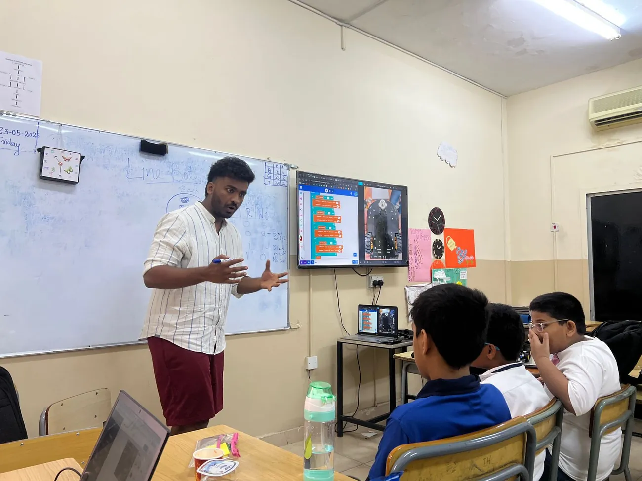 School classroom during a line following robot session